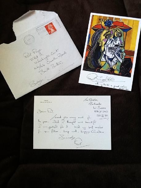 Paul Schofield Signed Picasso Postcard & Handwritten Letter
