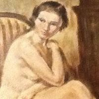 20th Century School - Seated female nude - oil on paper