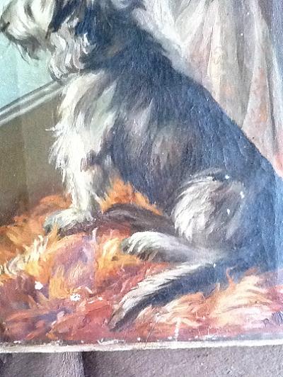Antique Oil on Canvas - Dog Looking Out of Window