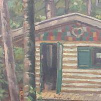 Log Cabin Possibly German, Impressionistic Style Painting, 1940