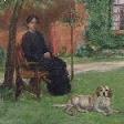 G.A. Poole - Lady and Her Dog, Old English Primitive Oil - 19th Century