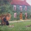 G.A. Poole - Lady and Her Dog, Old English Primitive Oil - 19th Century