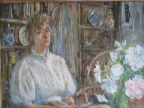 20th Century Ornately Framed Woman & Cat Painting - Oil on Canvas