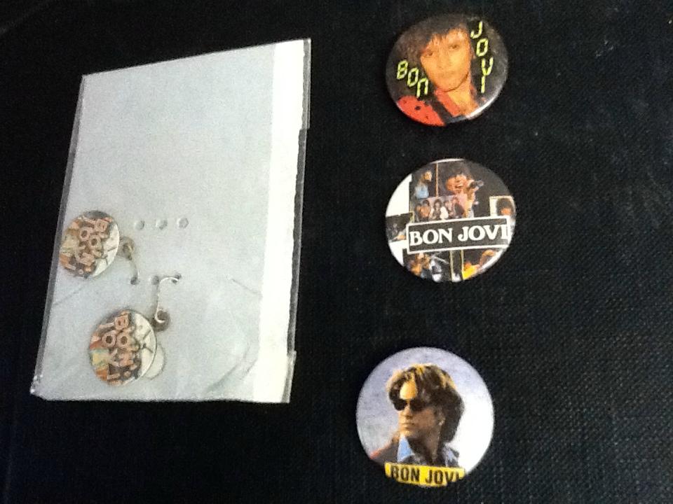Bon Jovi - Vintage 1980s Earrings x 1 + Button Badges x 3