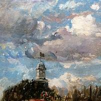 Cloud Study (with <b>Church</b>) - Oil on canvas