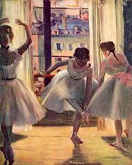 Degas Three dancers in a practice room Print