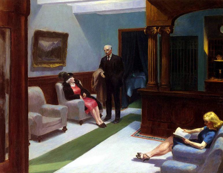 Edward Hopper Hotel Lobby 24 Inch Canvas Print