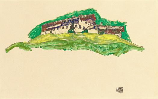 egon schiele Berglandschaft (Tiroler Bauernhof) print