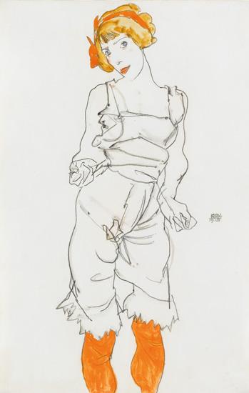 egon schiele Frau in Unterwäsche und Strümpfen (Valerie Neuzil) print