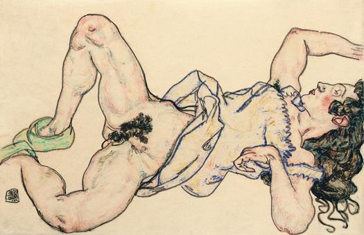 egon schiele Liegende Frau mit Grünen Hausschuhen print