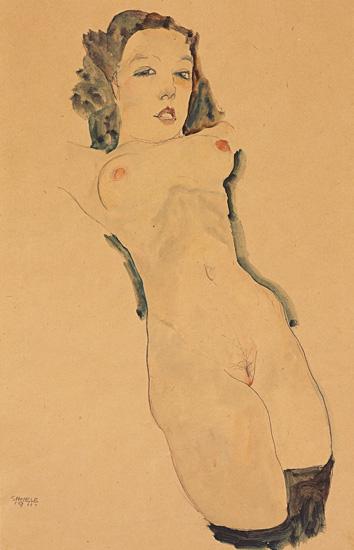egon schiele Liegender Akt mit Schwarzen Strümpfen print