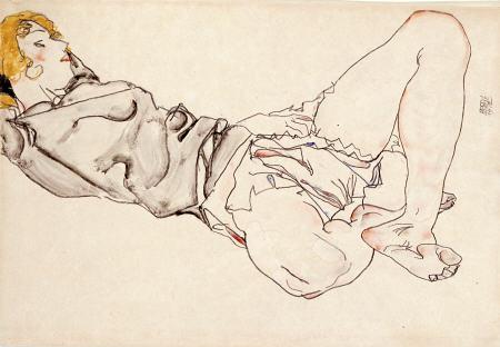 egon schiele Reclining Woman With Blond Hair print