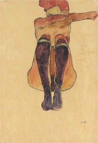 Egon Schiele Seated Nude With Stockings Canvas Print