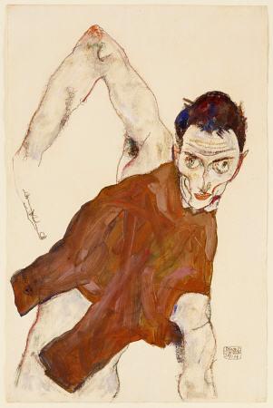 egon schiele Self Portrait In A Jerkin With Right Elbow Raised print