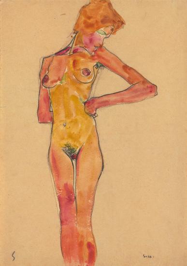 Egon Schiele Stehender weiblicher Akt (Gerti Schiele) Canvas Print
