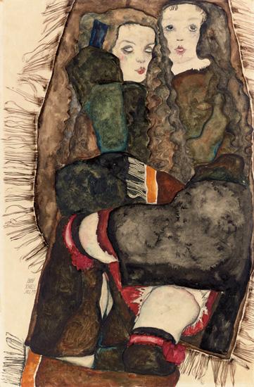 egon schiele Zwei Mädchen auf einer Fransendecke print