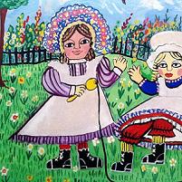 Naive Painting Emily Three Young Children Oil on board