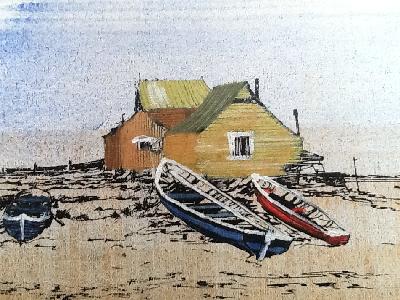 Geoffrey Paget Boats on the Beach - Suffolk/Essex Watercolour on Board