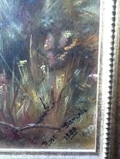 Rose F. Daniels Antique Oil of a Girl Reading to Two Dogs - Dated 1888