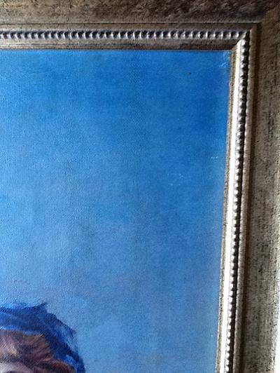 Rose F. Daniels Antique Oil of a Girl Reading to Two Dogs - Dated 1888