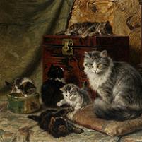 Henriette Ronner-Knip - A cat and her kittens at play