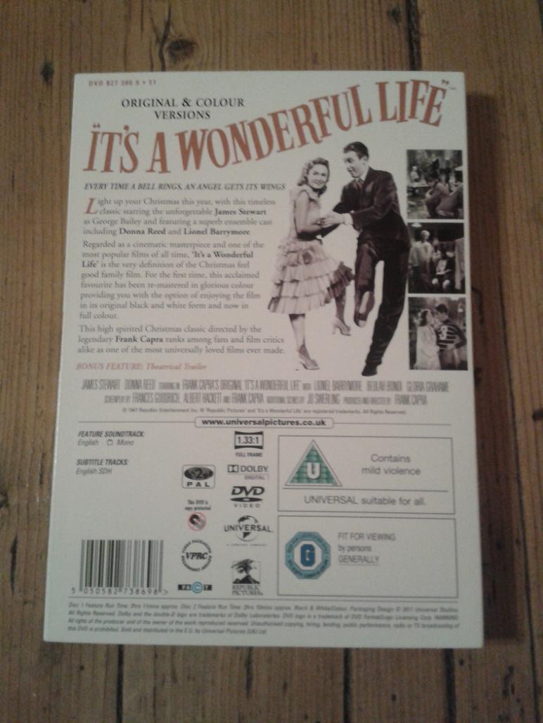 James Stewart It's A Wonderful Life UK 65th Anniversary Dvd Slipcase Back Cover