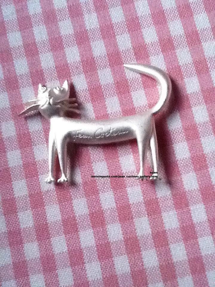jeancocteau } Jean Cocteau - Cat Official Silver Brooch [France