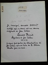 Jean Cocteau Original Drawing with provenance from Edouard Dermit