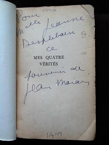 Jean Marais Mes Quatre Verites Signed French Paperback