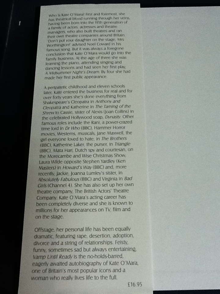 Kate O'Mara Signed Book