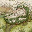 Title:  Baby Sleeps in Its Cradle Among the Apple Blossom Unaware of the Danger That Artist: Kate Greenaway