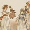 Title:  Three Greenaway Girls and Their Dolls One in a Cart Artist: Kate Greenaway