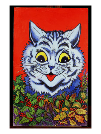 Louis Wain Cat Cat in Holly Print