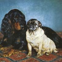 Otto Bache A Setter and a Pug Dog Canvas Print