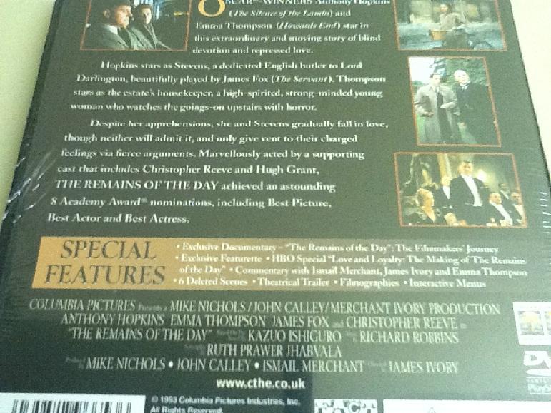 The Remains of the Day UK Dvd