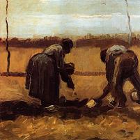 Vincent van Gogh Peasant Man and Woman Planting Potatoes  Fine Art Print