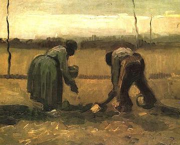 Vincent van Gogh Peasant and Peasant Woman Planting Potatoes Canvas Print