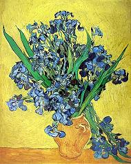 Vincent van Gogh Vase with Irises against a Yellow Background Print