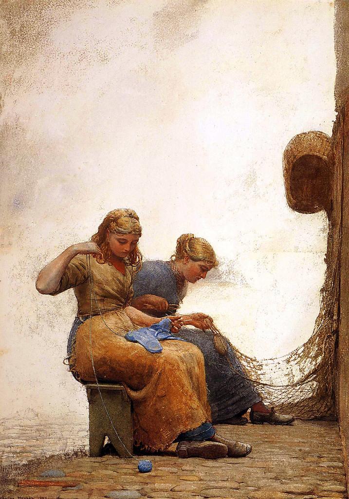 Winslow Homer Mending The Nets 24 Inch Canvas Print