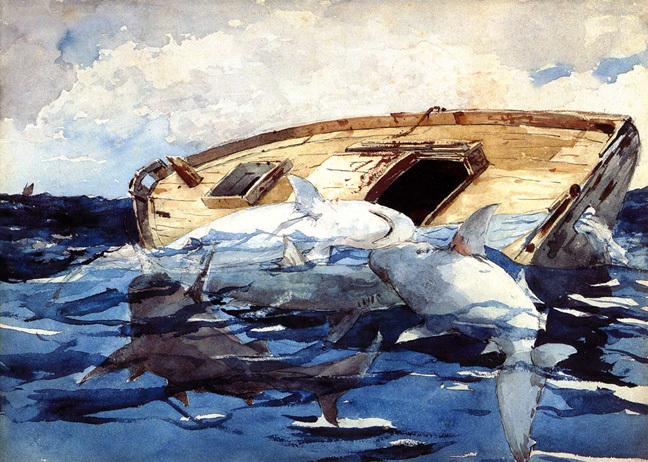 Winslow Homer Sharks The Derelict 24 Inch Canvas Print