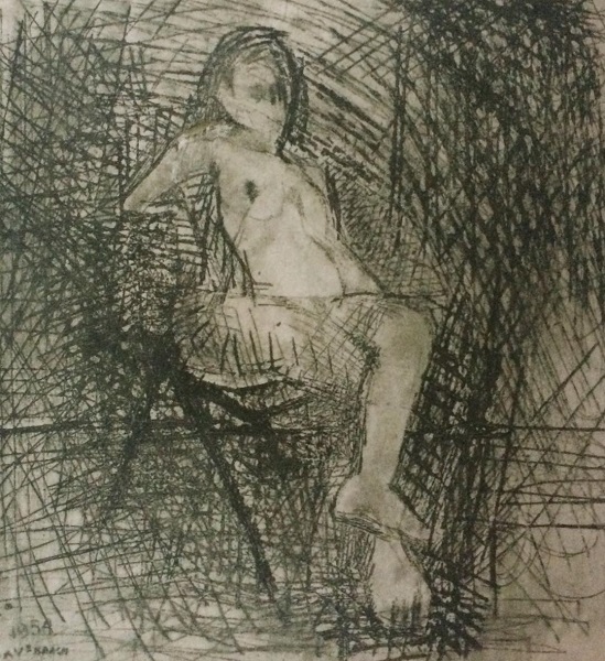 Frank Auerbach Nude Seated on a Folding Chair